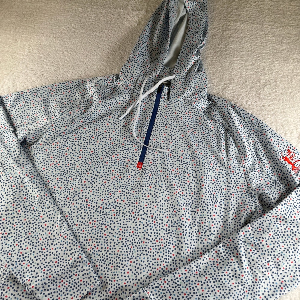 Swannies Golf Hoodie Women XL White Multicolor Dot 1/4 Zip Sun Shirt Course Logo